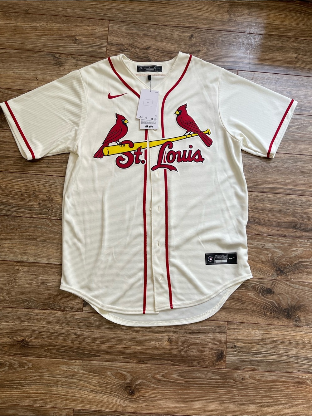 Nike St. Louis Cardinals Cream and Red Button-Up Jersey